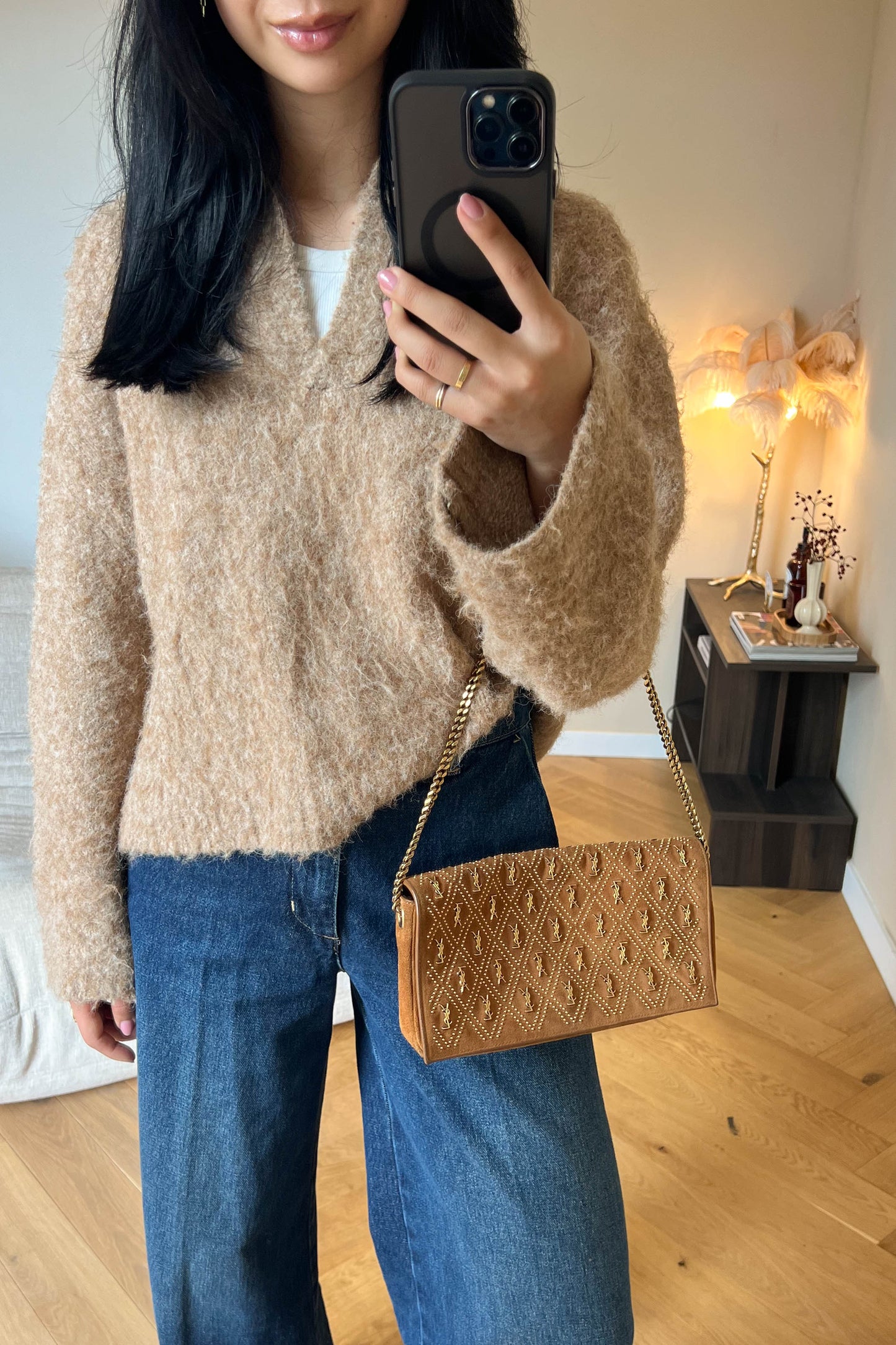 Saint Laurent Kate Logo Studs Bag Suede