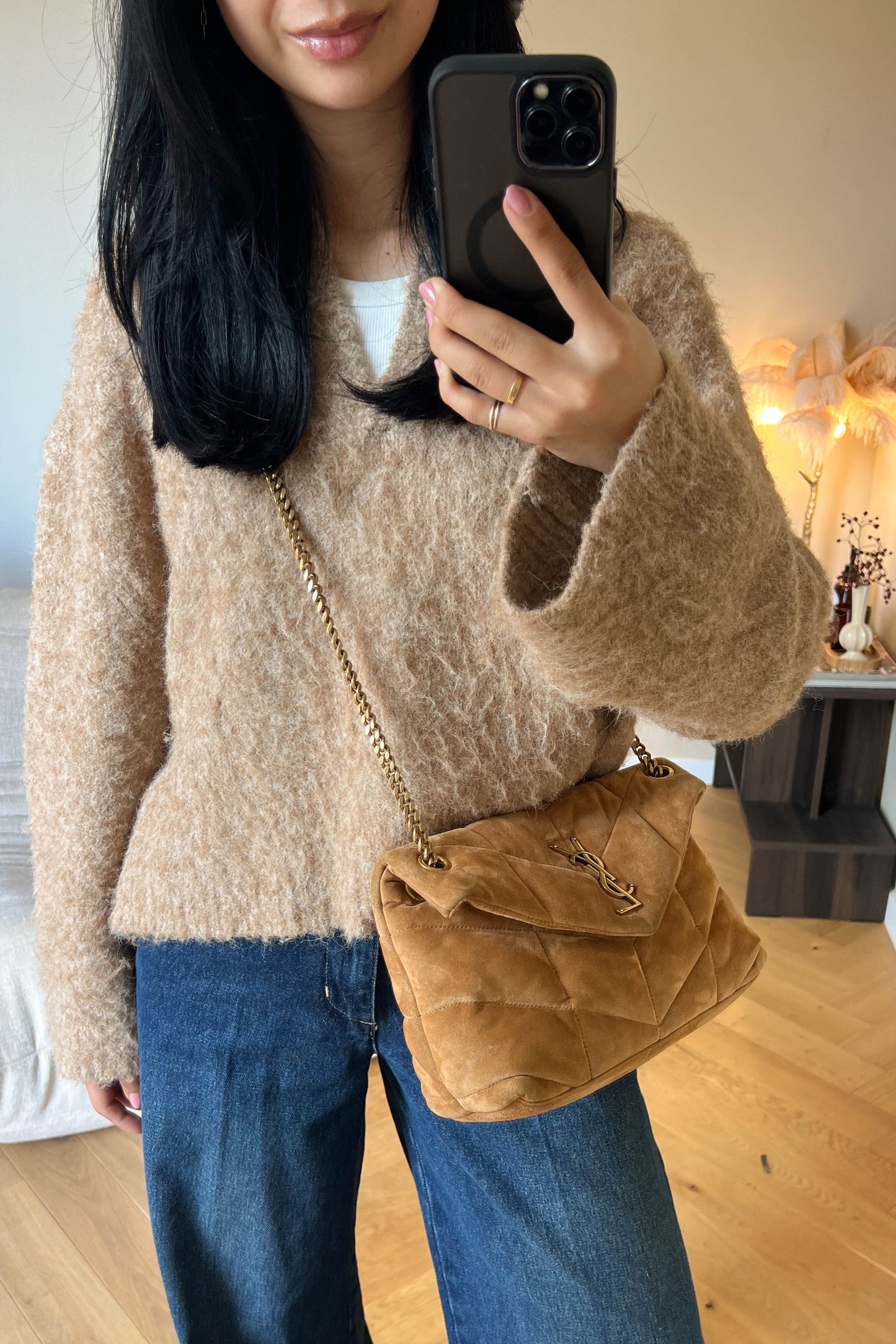 Saint Laurent Loulou Puffer Bag Suede Brown Small