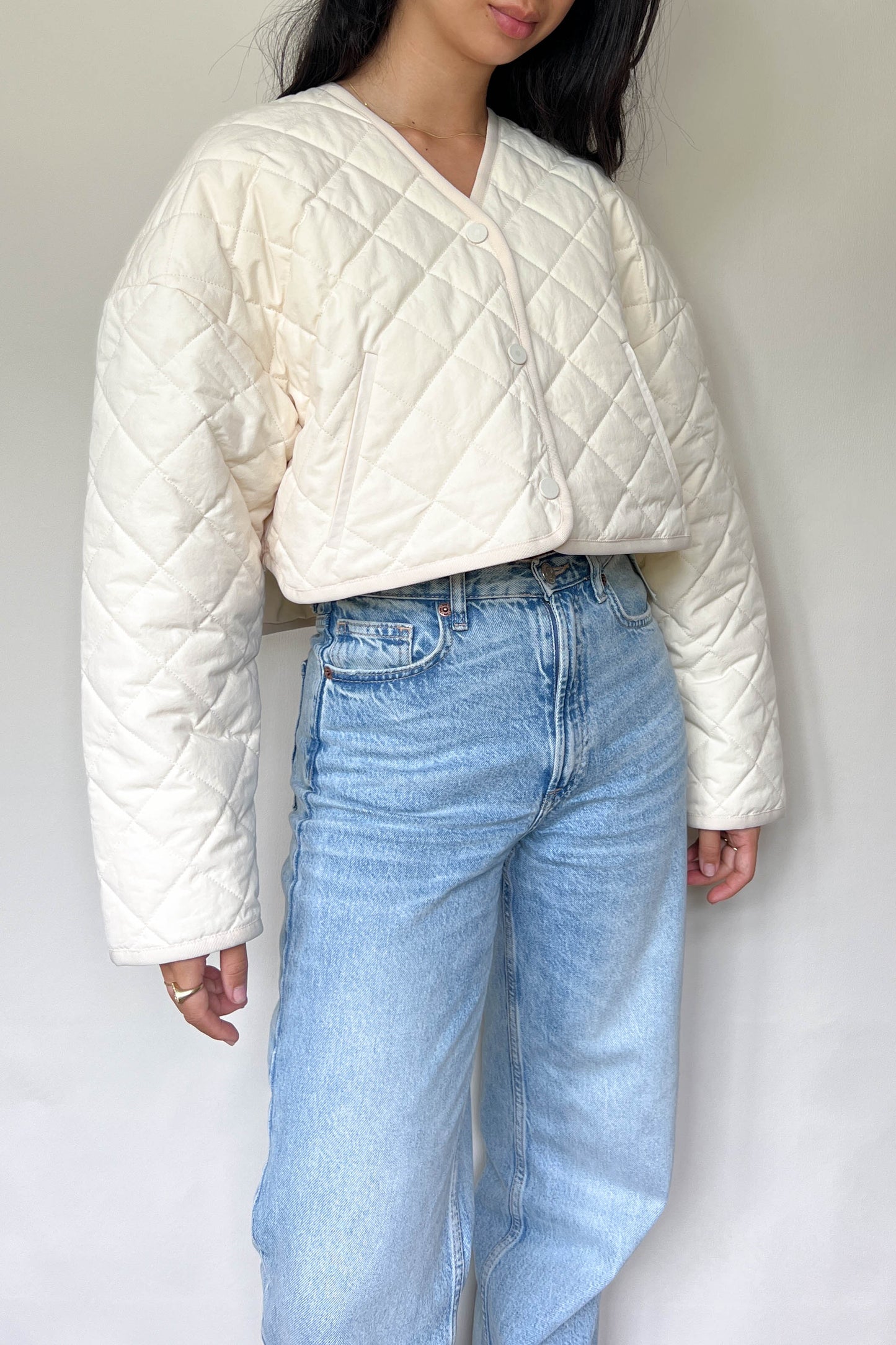 Nanushka Julia Quilted Cropped Jacket Cream