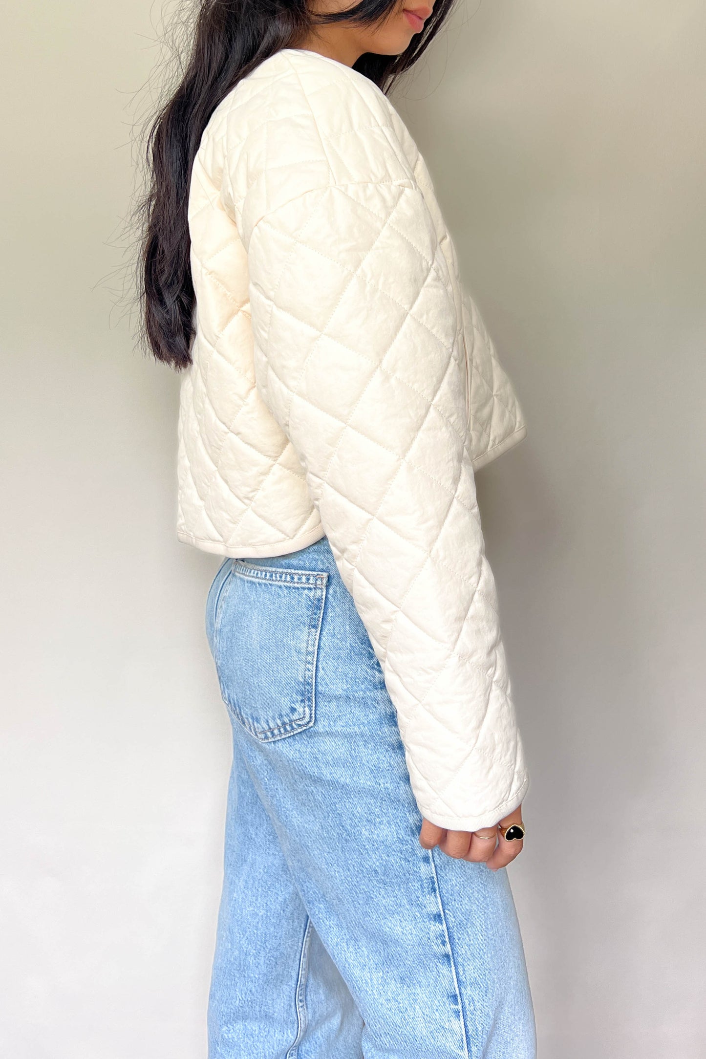 Nanushka Julia Quilted Cropped Jacket Cream