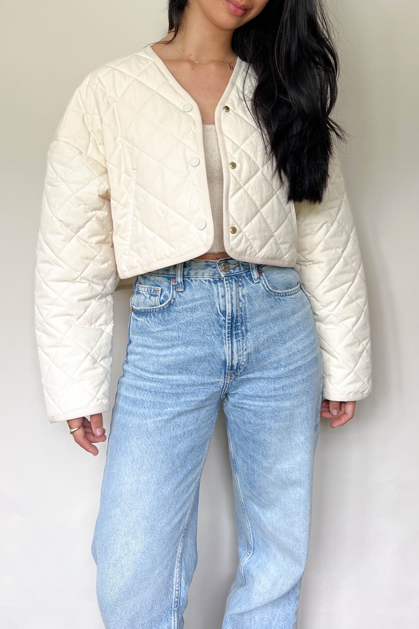 Nanushka Julia Quilted Cropped Jacket Cream