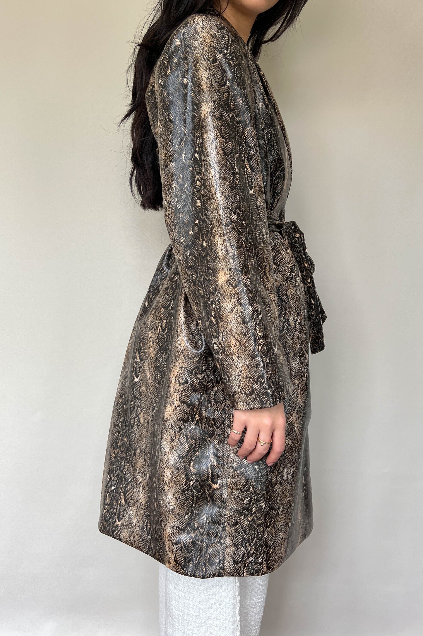 GANNI Snake Print Coat Brown