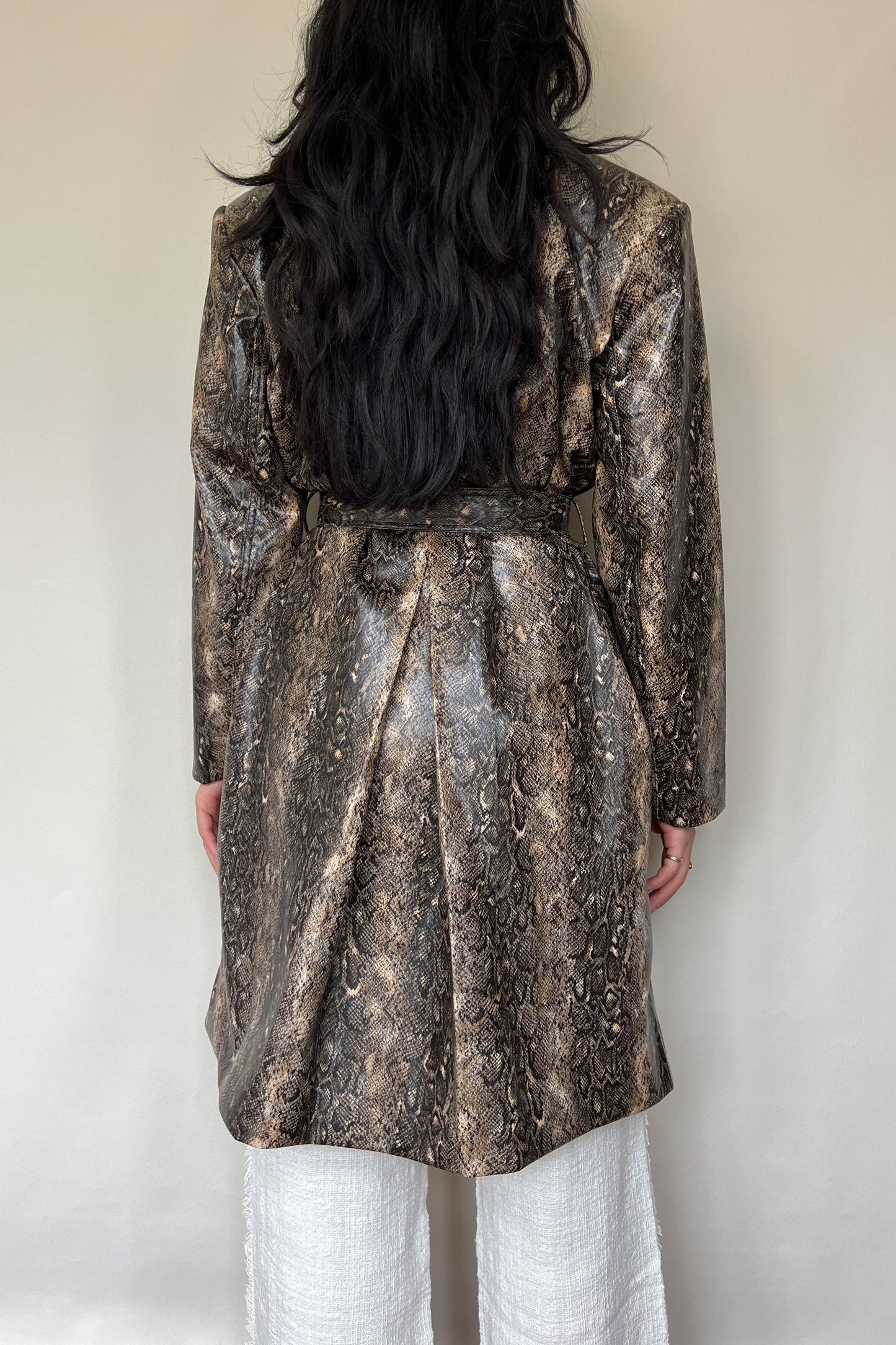 GANNI Snake Print Coat Brown