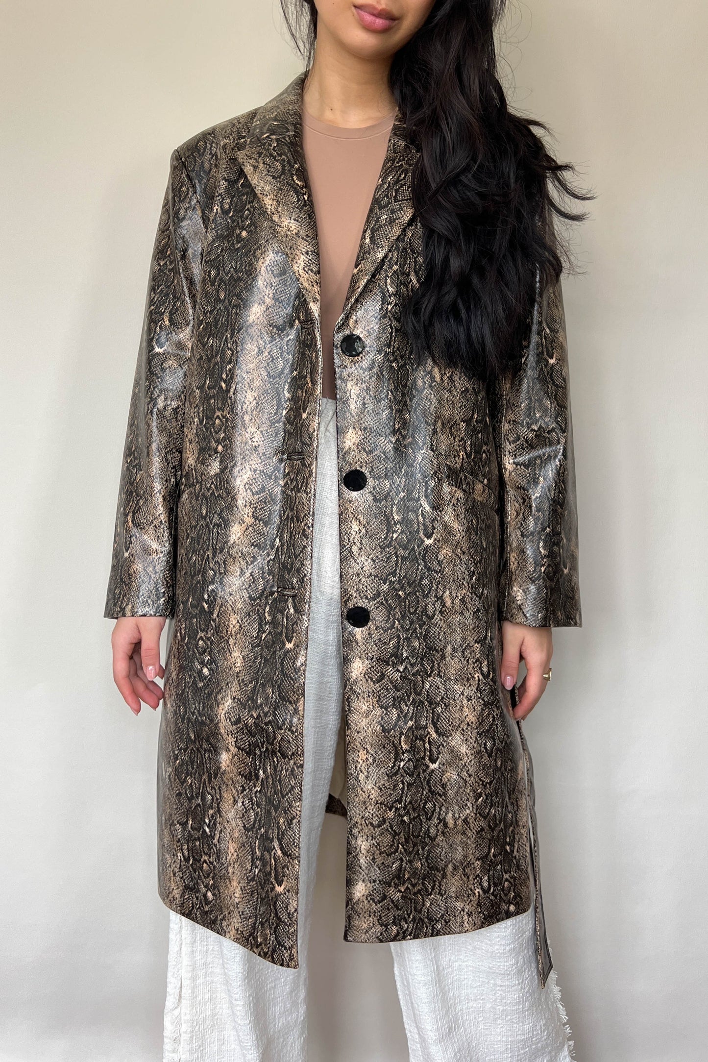 GANNI Snake Print Coat Brown