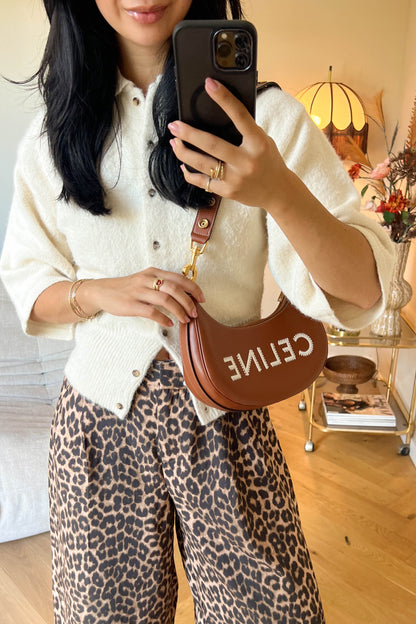 CELINE Logo Ava Shoulder Bag Brown