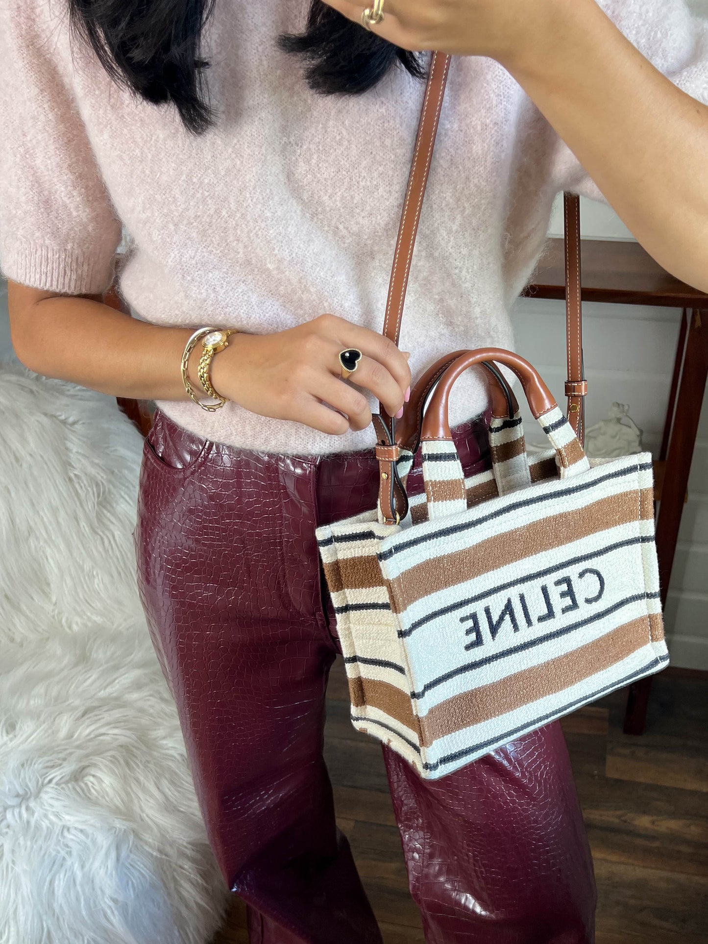 CELINE Mini Canvas Tote Bag Brown