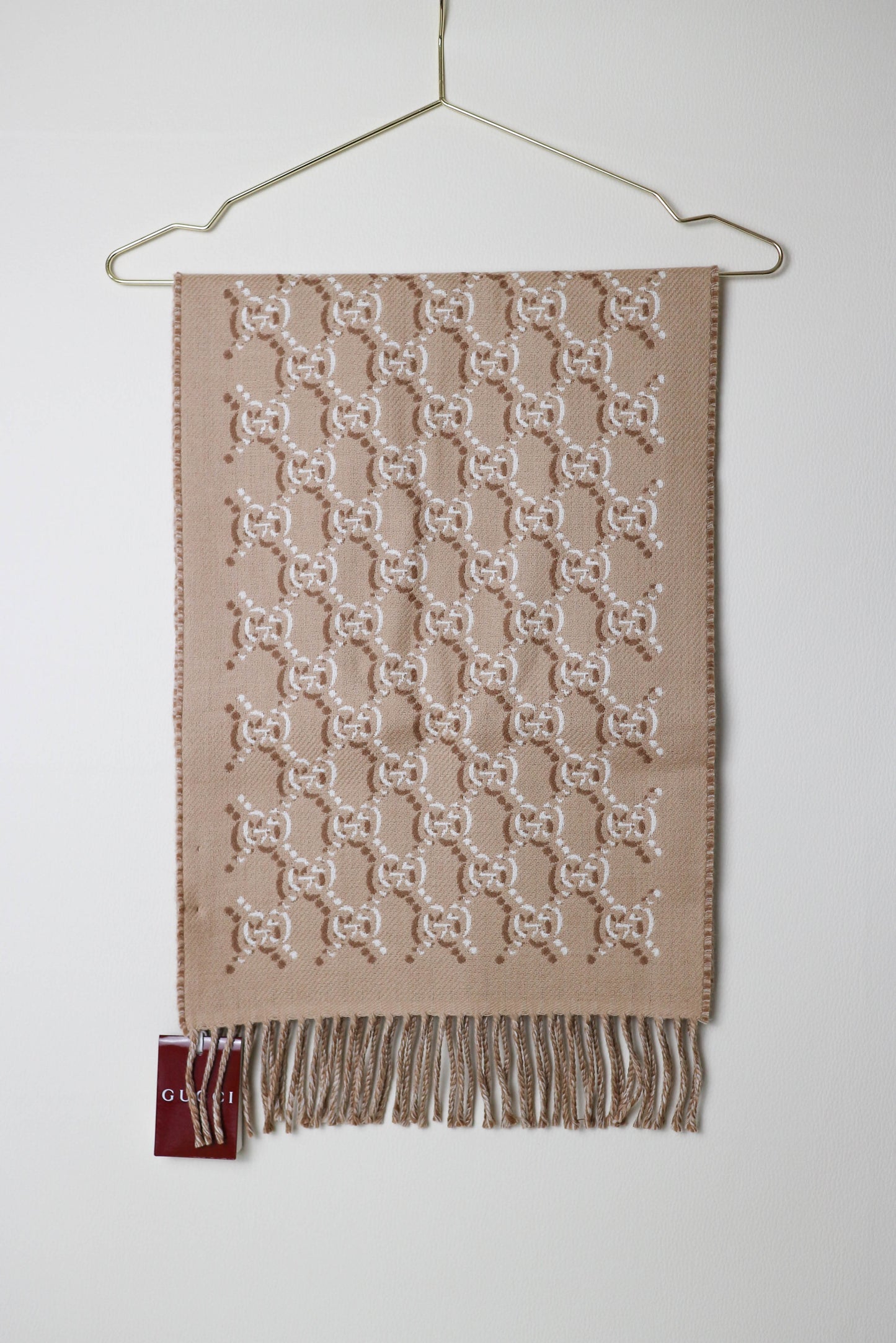 Gucci Logo Wool Scarf Beige