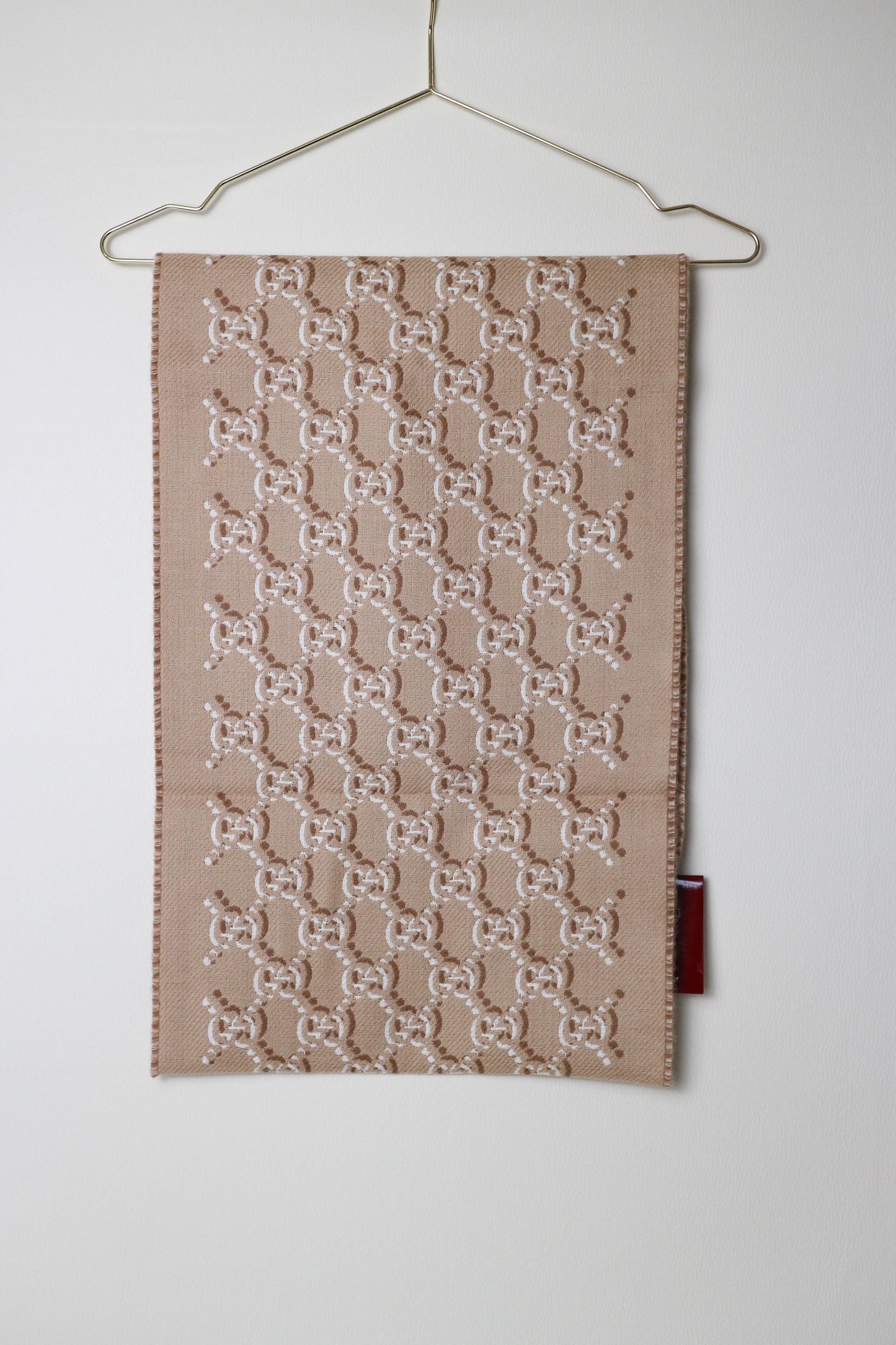 Gucci Logo Wool Scarf Beige