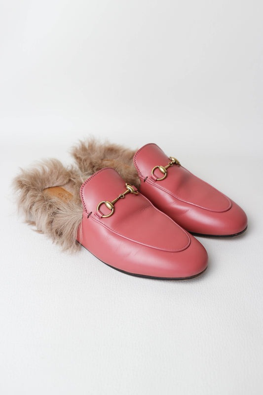 Gucci Princetown Fur Loafers Pink