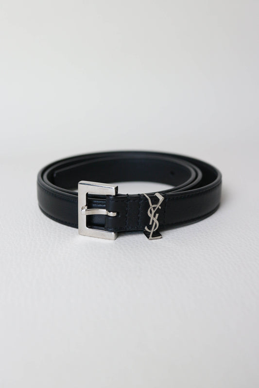 Saint Laurent Narrow Monogram Leather Belt