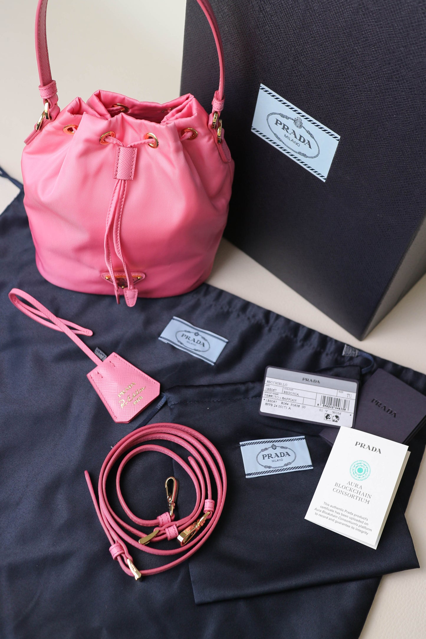 Prada Nylon Bucket Bag Pink