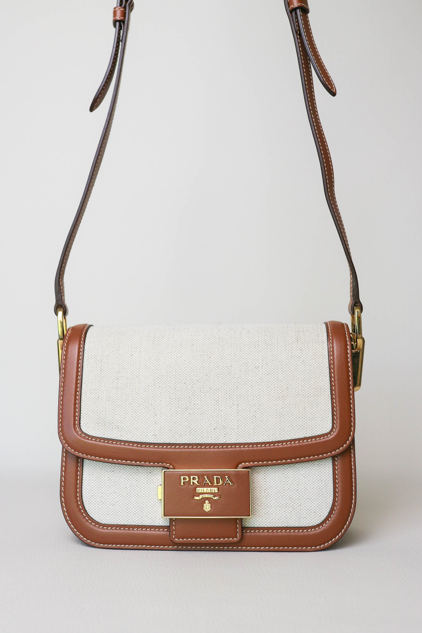 Prada Canvas Crossbody Bag Brown
