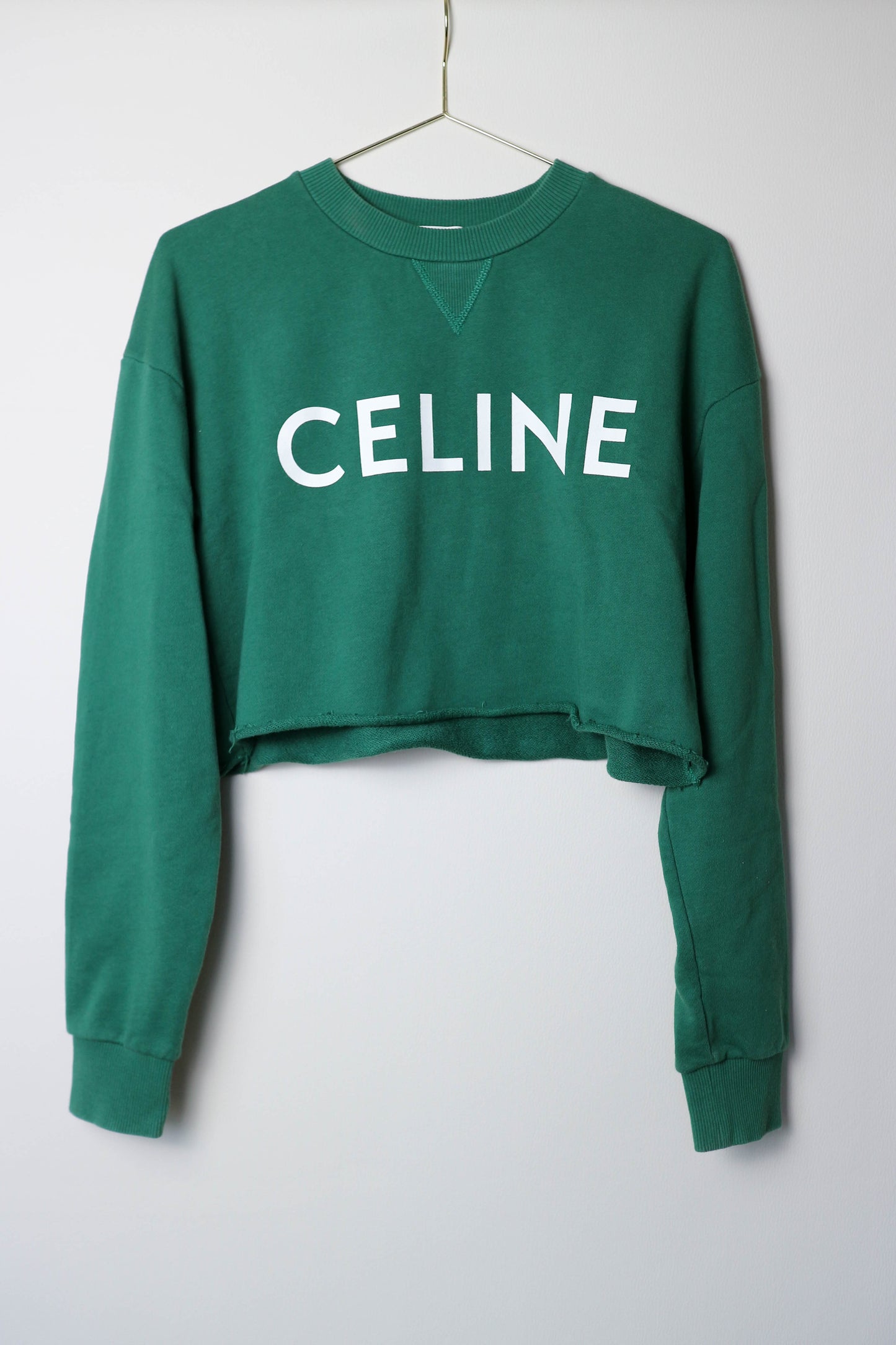 CELINE Cropped Logo Sweater Green
