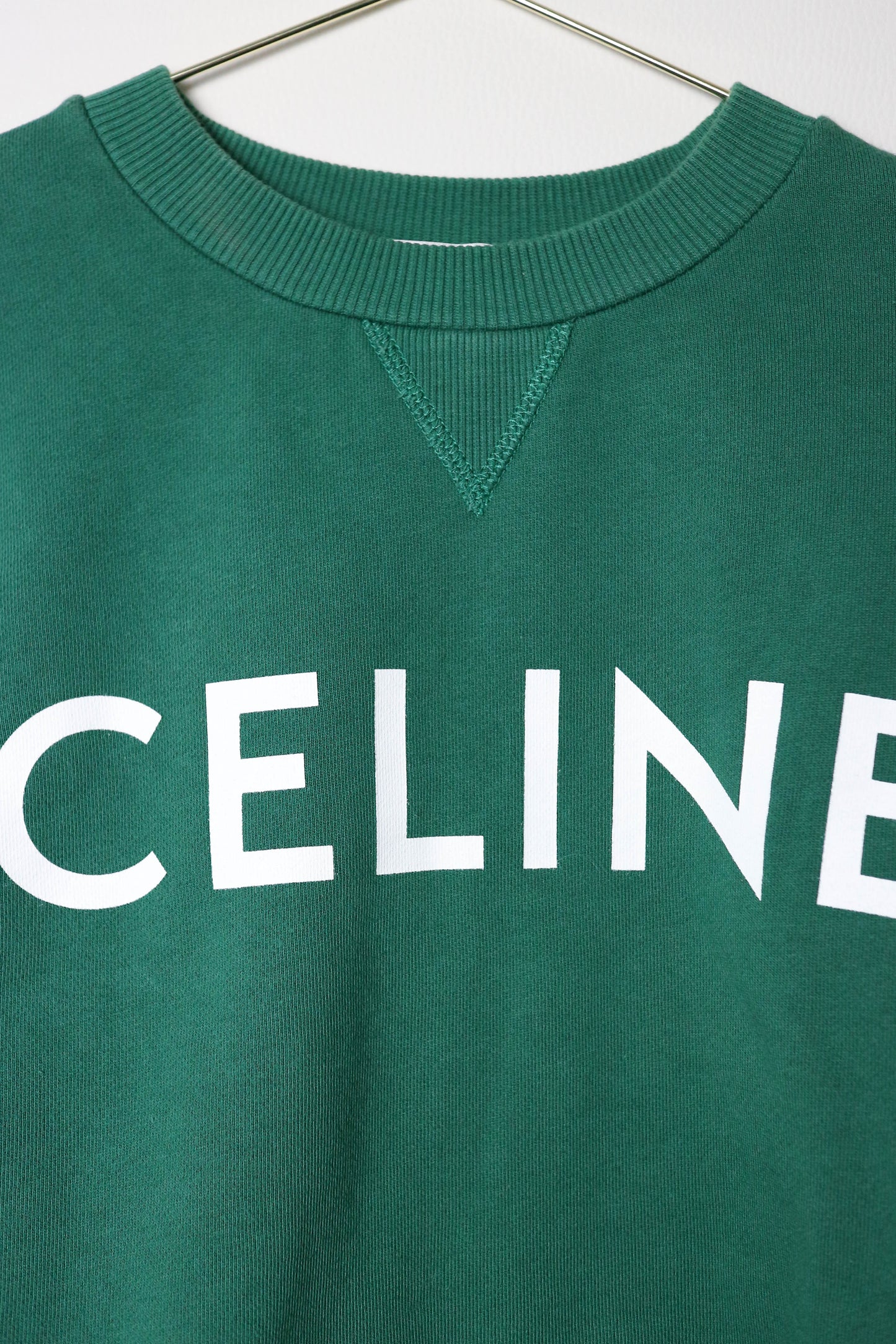 CELINE Cropped Logo Sweater Green