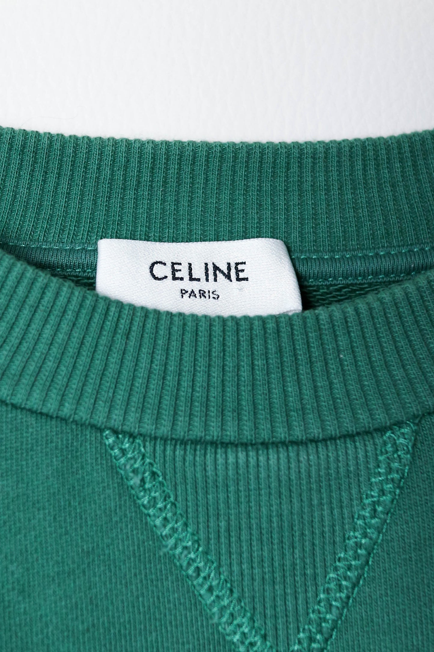 CELINE Cropped Logo Sweater Green
