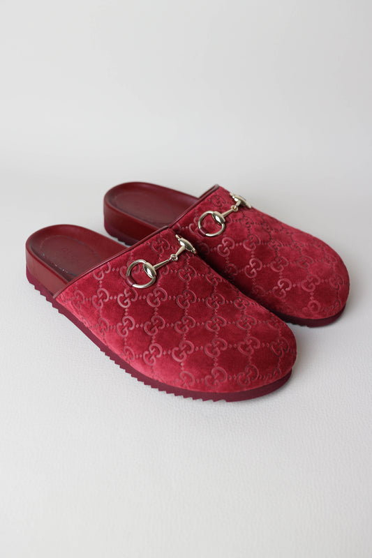 Gucci Suede Horsebit Mules Burgundy