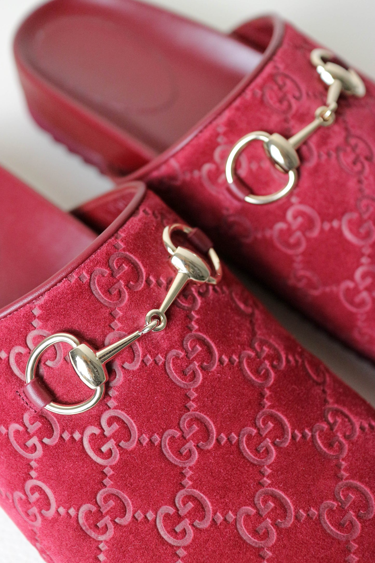 Gucci Suede Horsebit Mules Burgundy