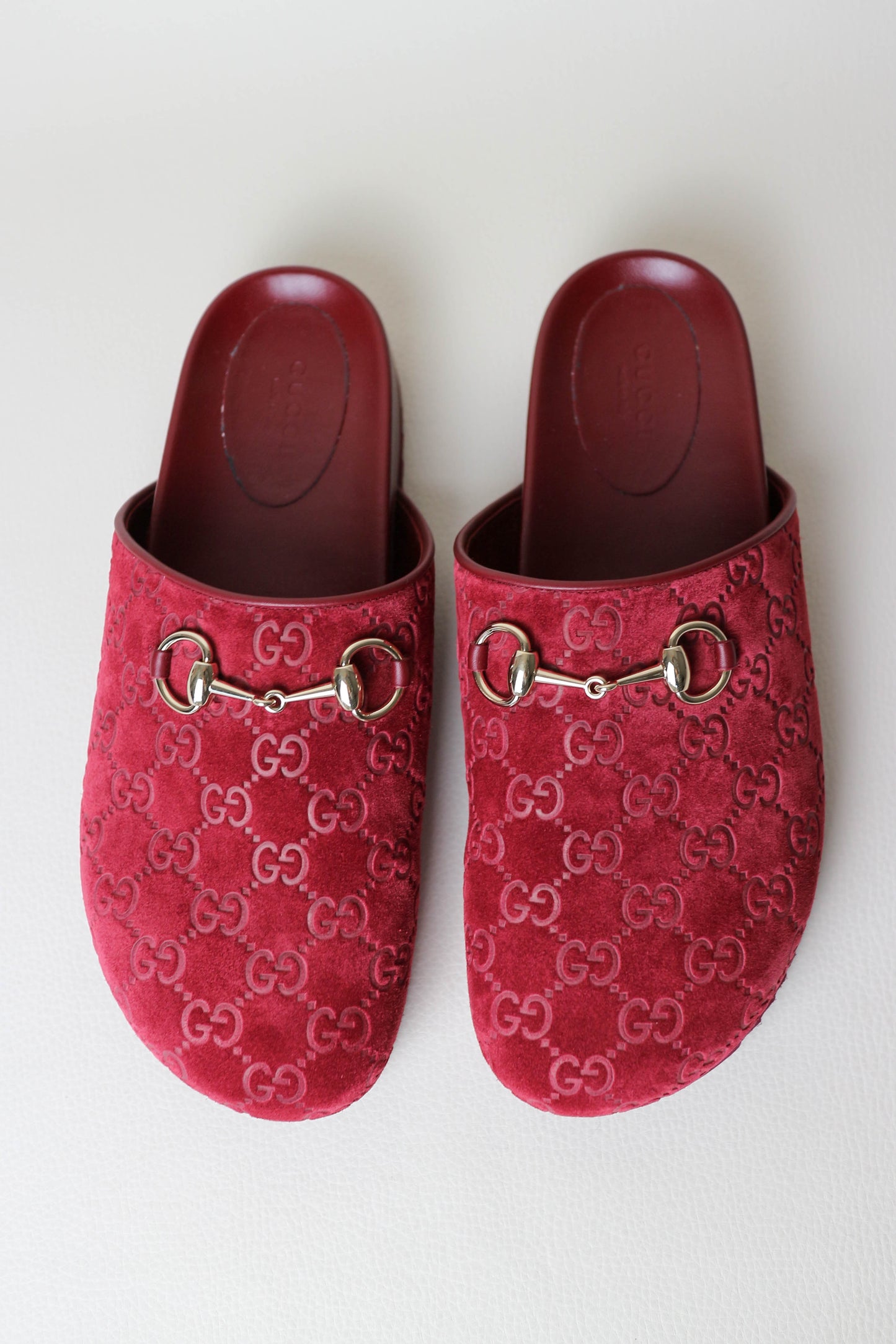 Gucci Suede Horsebit Mules Burgundy
