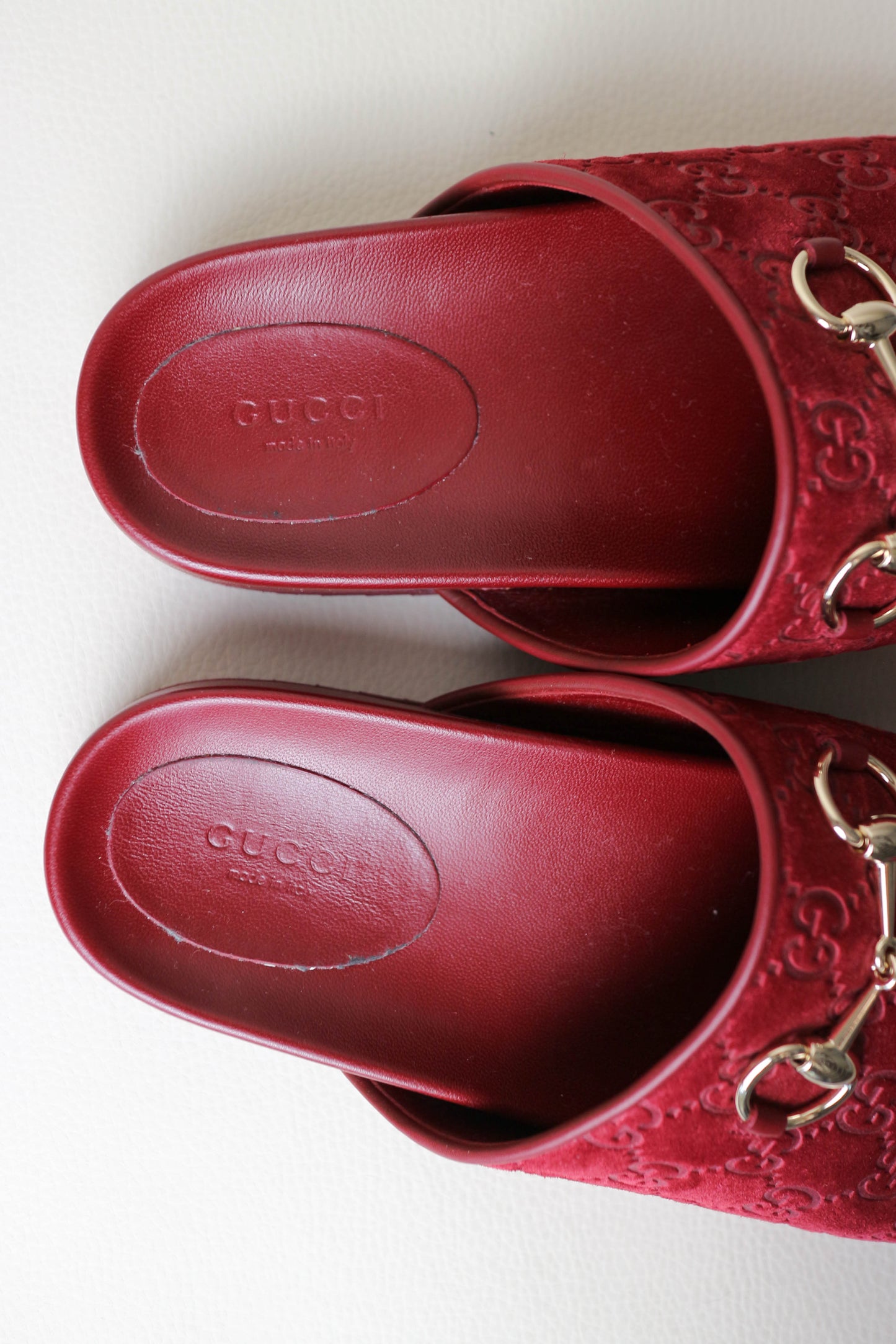 Gucci Suede Horsebit Mules Burgundy