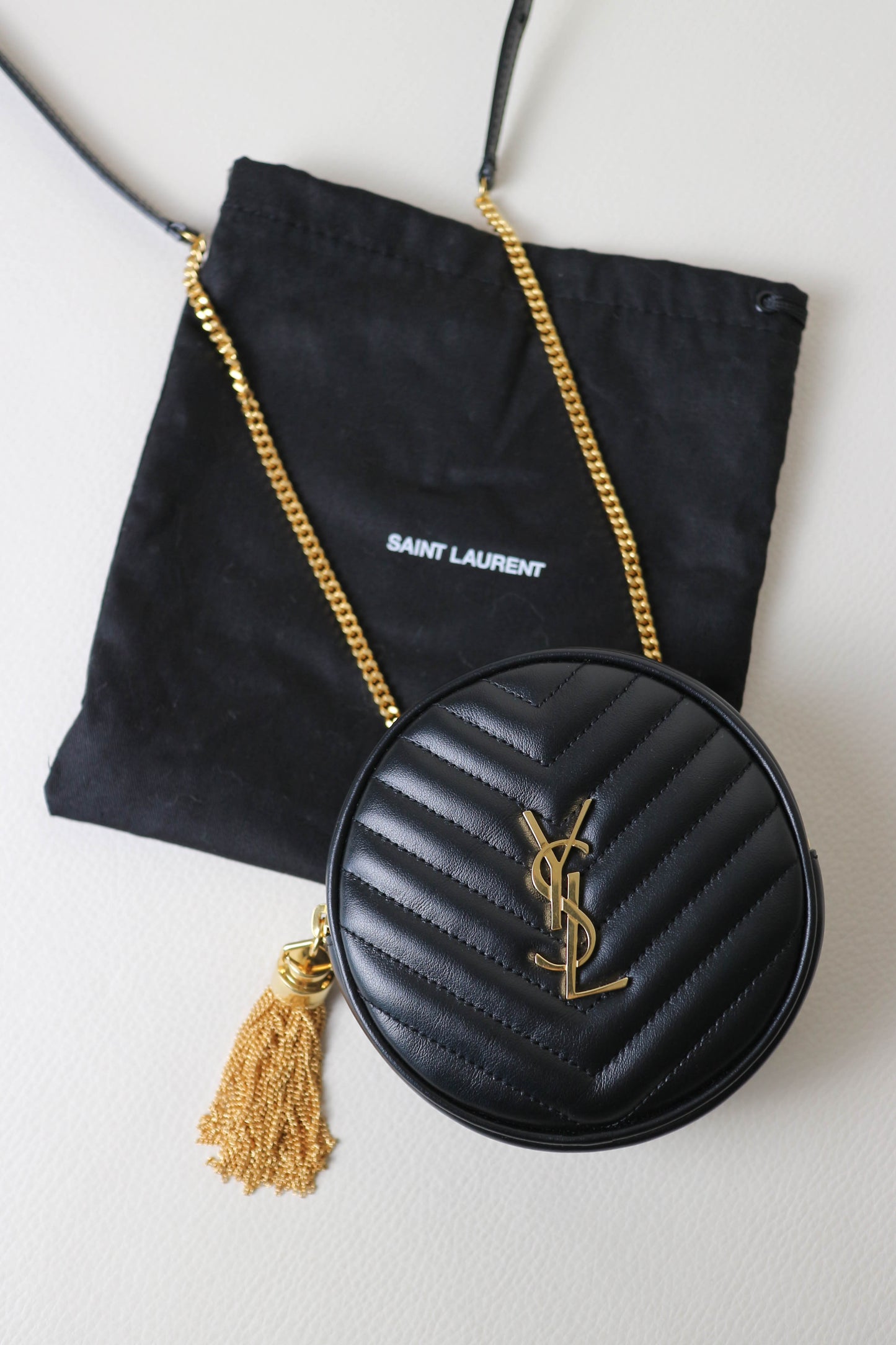 Saint Laurent Logo Round Mini Bag Black