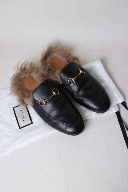 Gucci Princetown Fur Loafers Black
