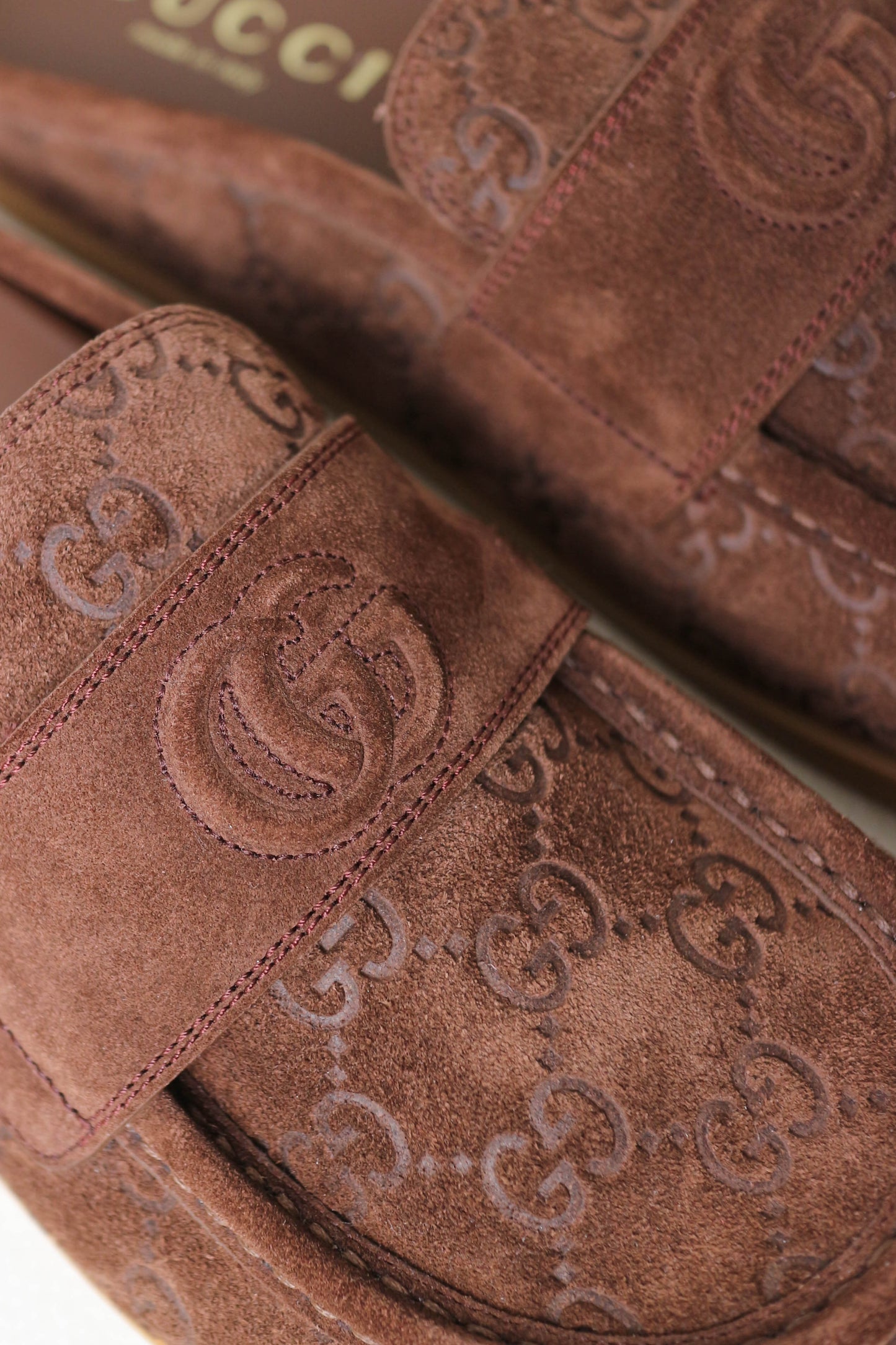 Gucci Monogram Suede Mules Brown