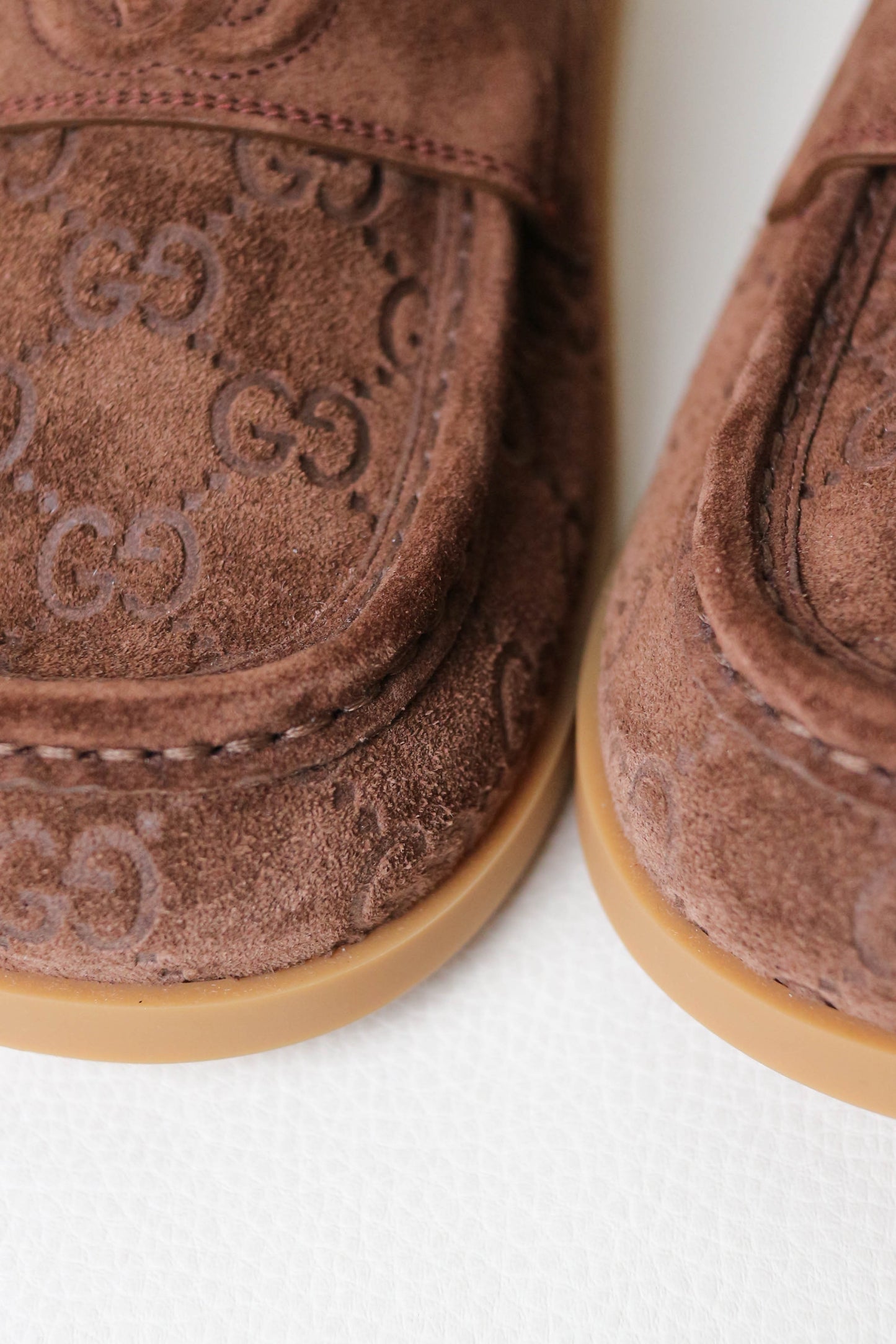 Gucci Monogram Suede Mules Brown