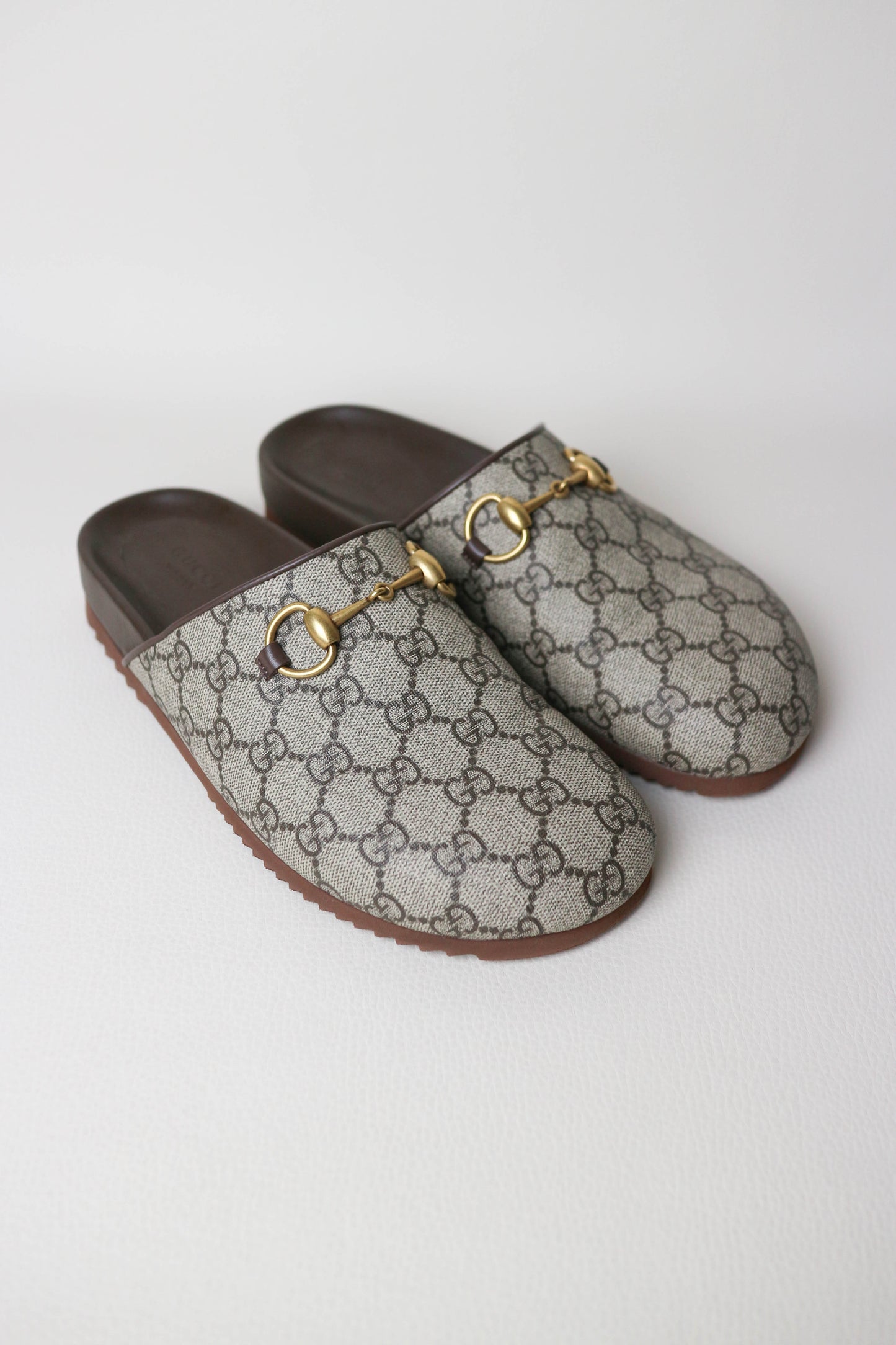 Gucci Horsebit Monogram Canvas Mules