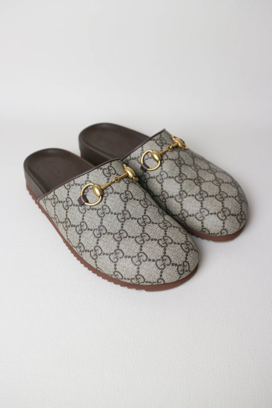 Gucci Horsebit Monogram Canvas Mules