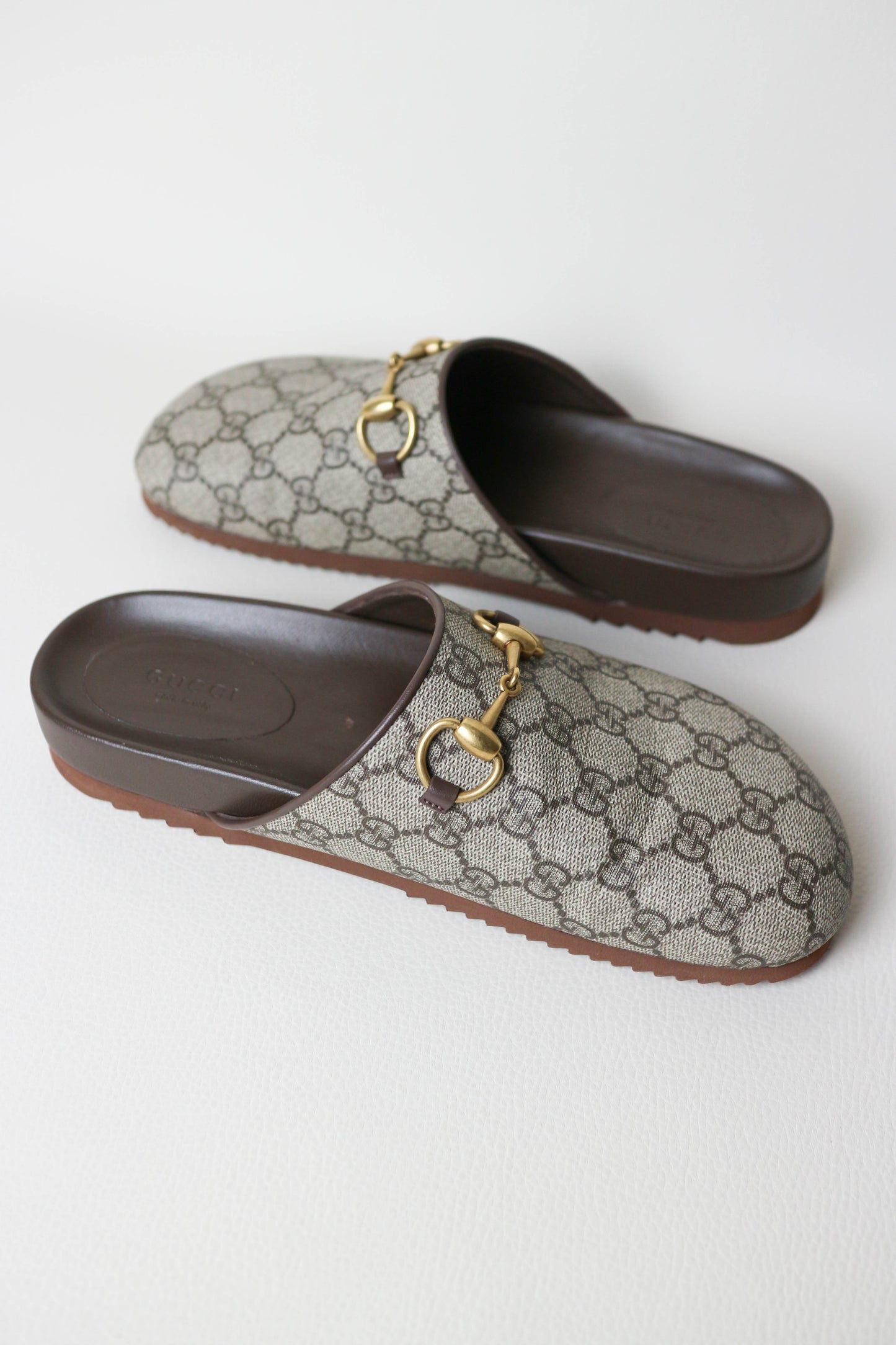 Gucci Horsebit Monogram Canvas Mules