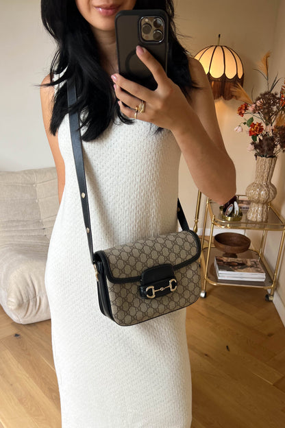 Gucci Horsebit 1955 Monogram Shoulder Bag Black/Beige