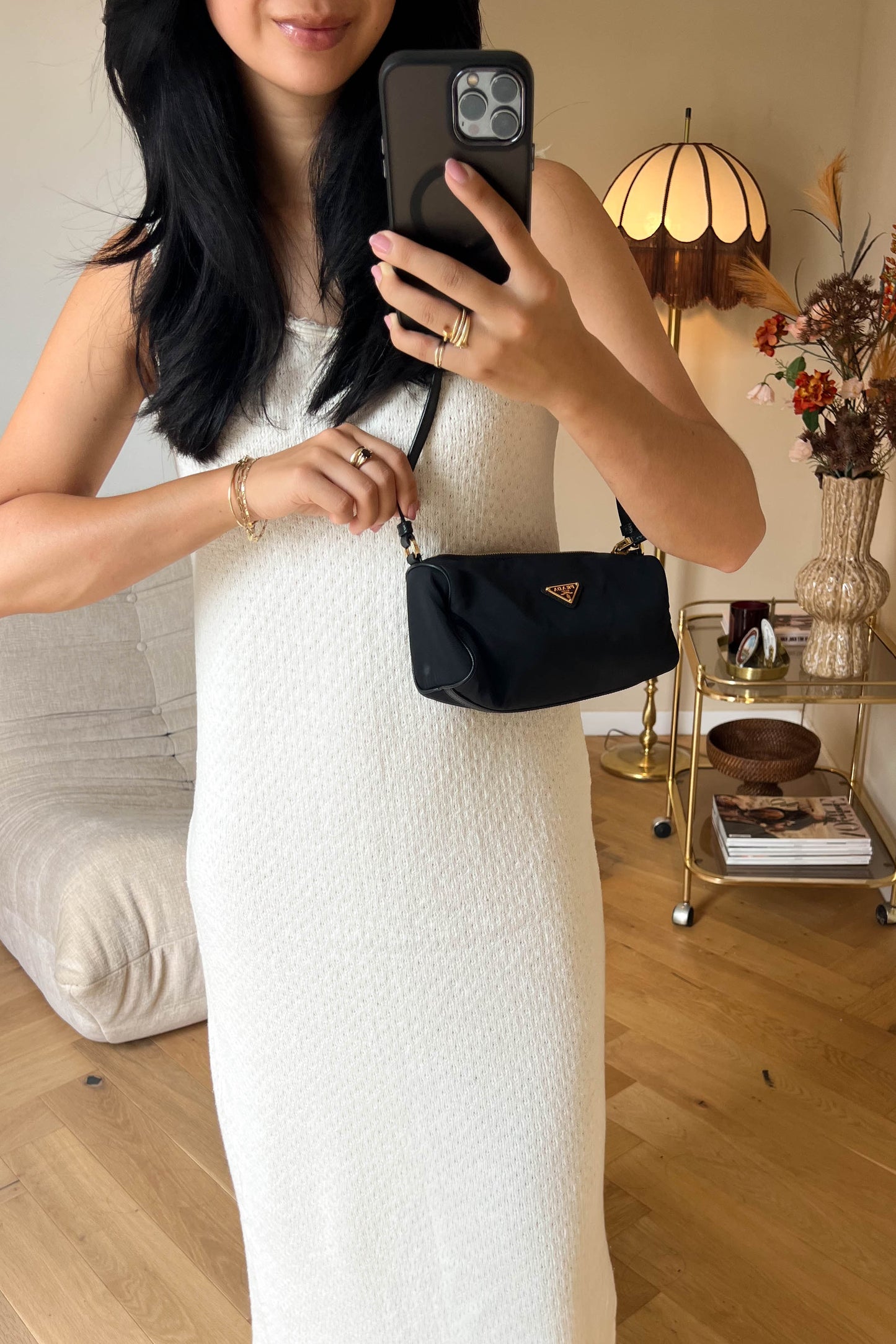 Prada Nylon Logo Shoulder Bag Black