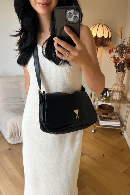 AMI Paris Paname Logo Shoulder Bag Black