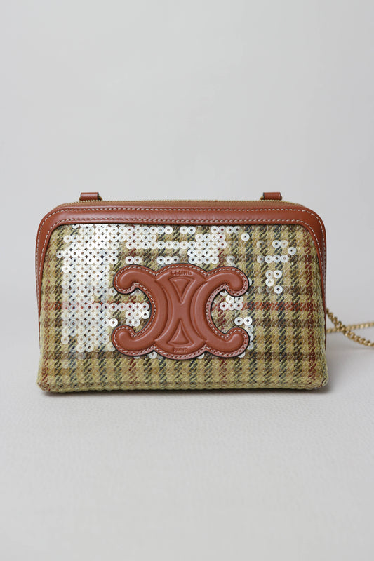 CELINE Clutch On Chain Bag Sequin Tweed