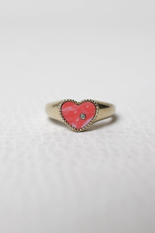 Yvonne Léon Mini Coeur Heart Ring Coral