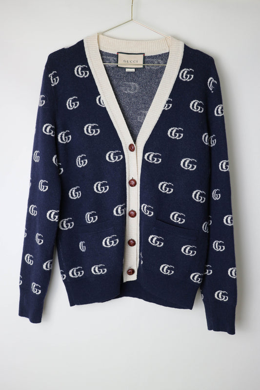 Gucci GG Logo Cardigan Navy