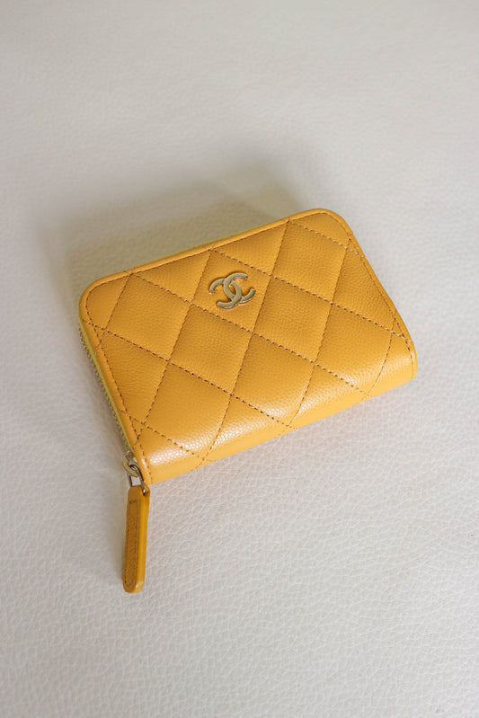 Chanel Mini Leather Zip Wallet Yellow