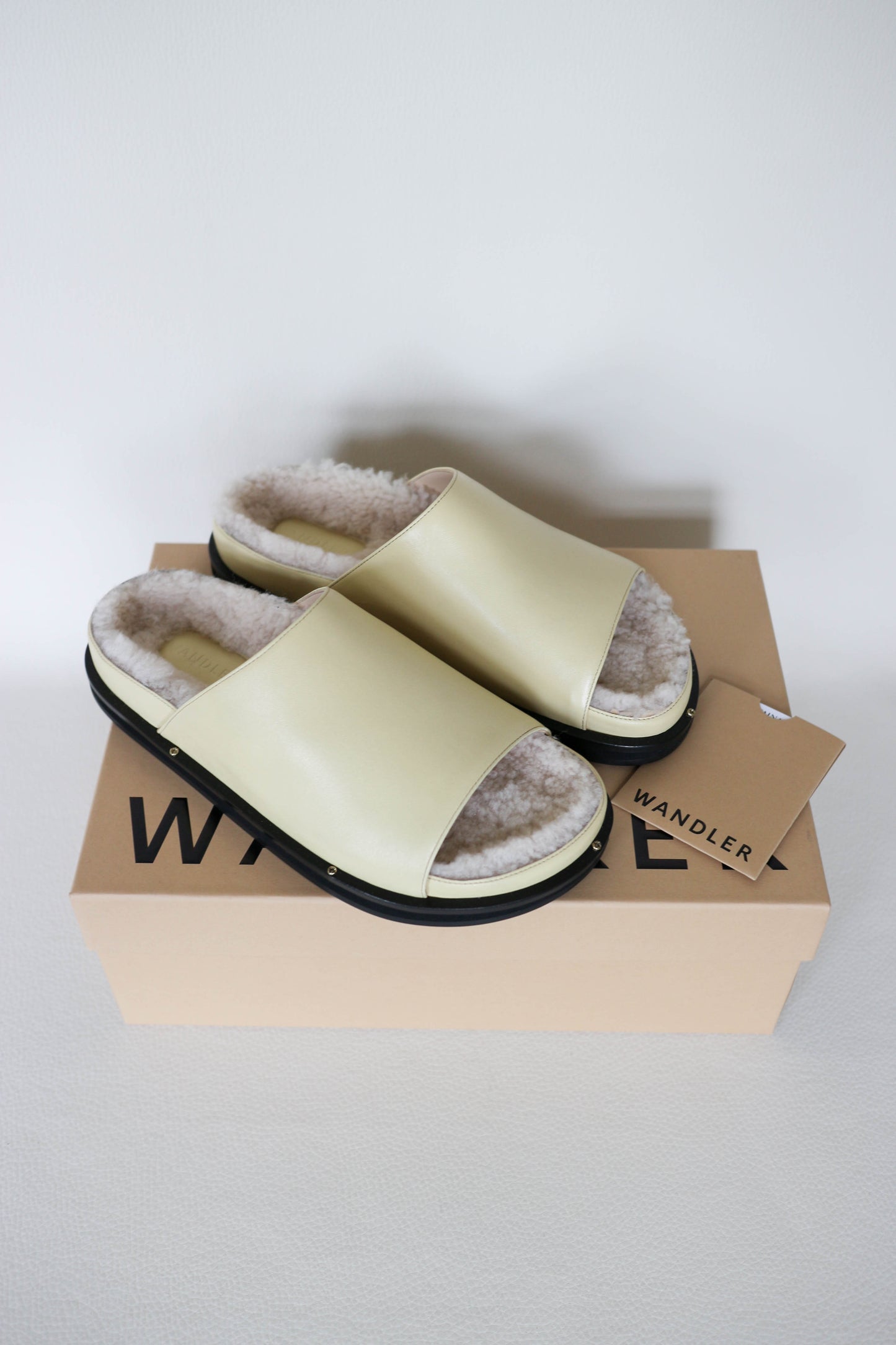 Wandler Vera Shearling Slides Cream