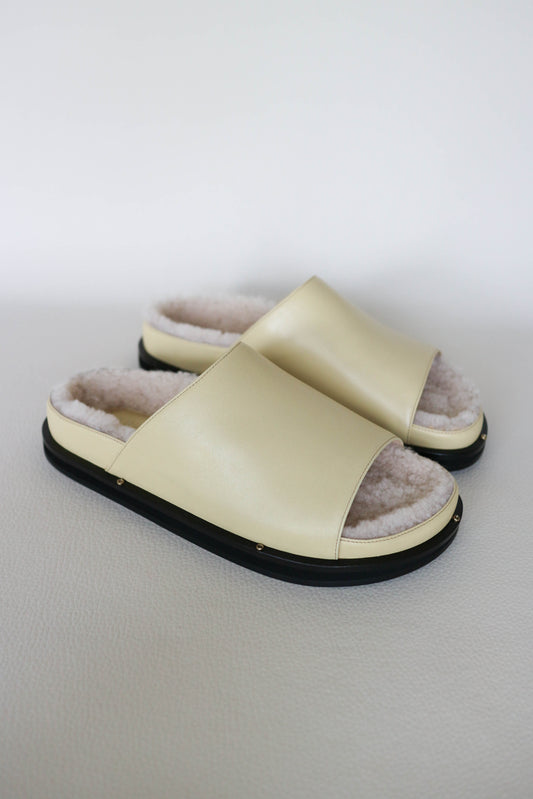 Wandler Vera Shearling Slides Cream