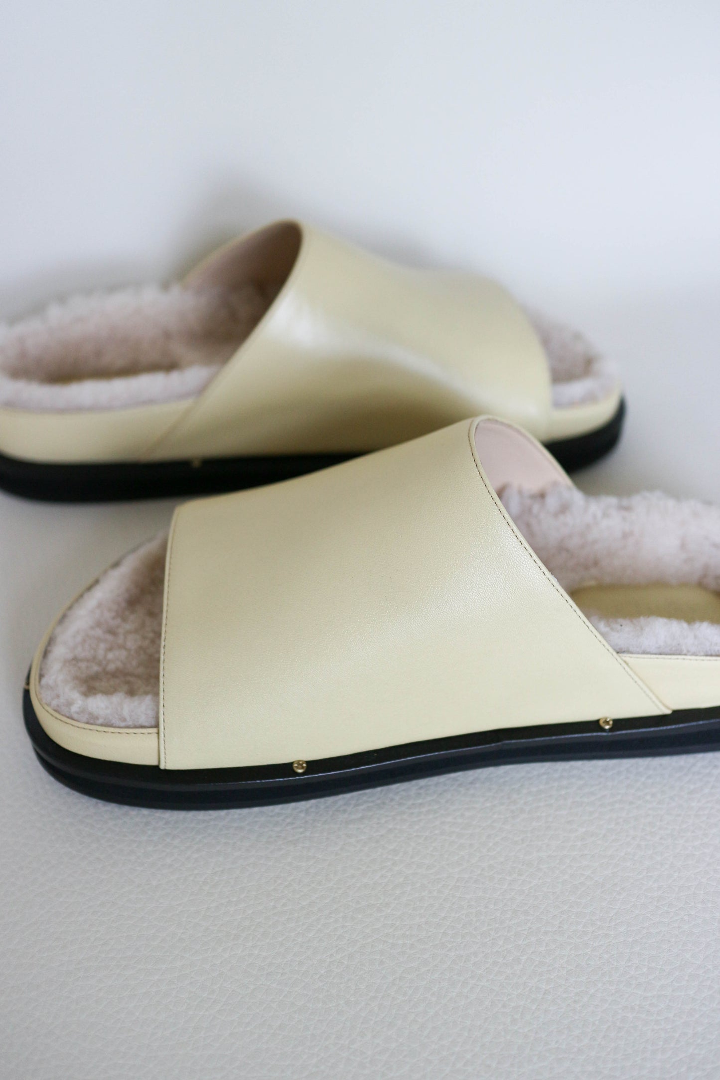 Wandler Vera Shearling Slides Cream