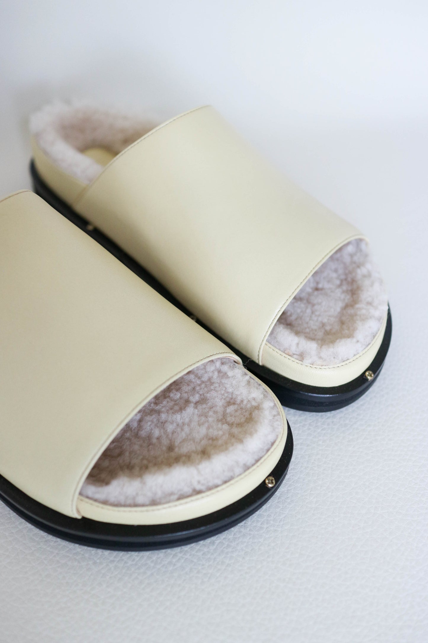 Wandler Vera Shearling Slides Cream