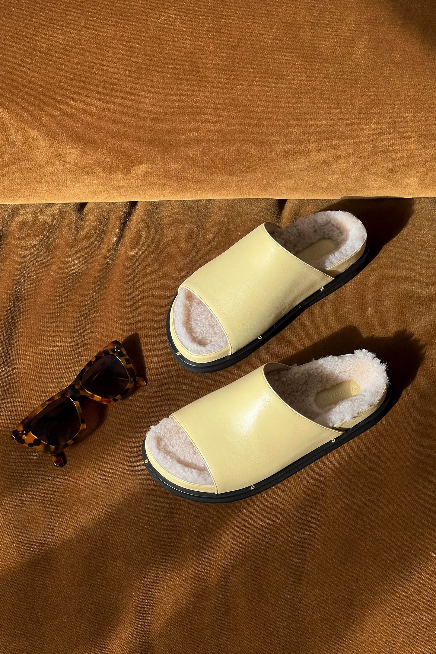 Wandler Vera Shearling Slides Cream